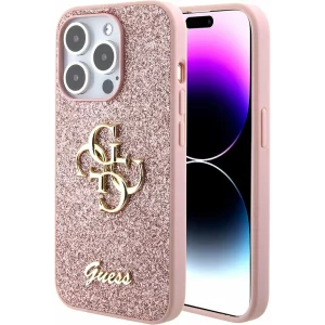 Husa de protectie Guess PU Fixed Glitter 4G Metal Logo Case for iPhone 15 Pro Max Pink