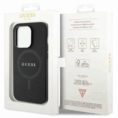 Husa de protectie Guess PU Saffiano MagSafe Case for iPhone 15 Pro Max Black
