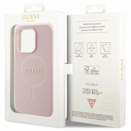 Husa de protectie Guess PU Saffiano MagSafe Case for iPhone 15 Pro Pink