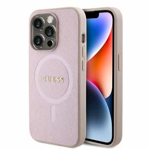 Husa de protectie Guess PU Saffiano MagSafe Case for iPhone 15 Pro Pink