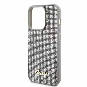 Husa de protectie Guess PU Square Mirror Script Logo Case for iPhone 15 Pro Max Silver