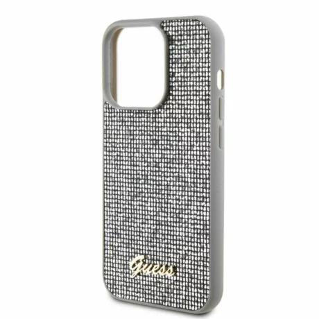 Husa de protectie Guess PU Square Mirror Script Logo Case for iPhone 15 Pro Max Silver