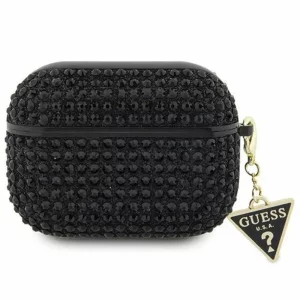 Husa de protectie Guess Rhinestones Triangle Metal Logo pentru AirPods 3, Negru