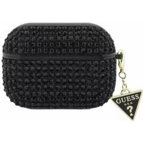 Husa de protectie Guess Rhinestones Triangle Metal Logo pentru AirPods Pro 2, Negru