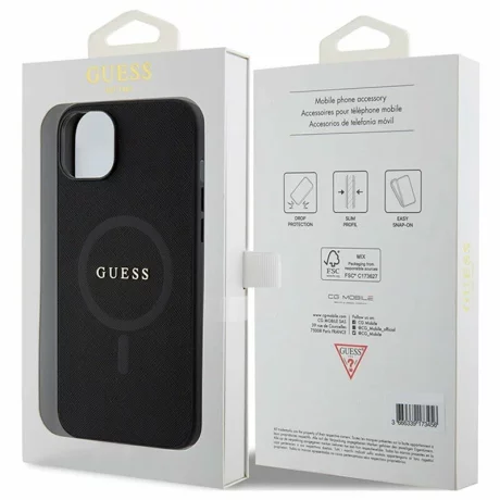 Husa de protectie Guess Saffiano MagSafe pentru iPhone 15, Negru