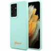 Husa de protectie Guess Silicone Metal Logo Script pentru Samsung Galaxy S21 Ultra 5G, Vernil