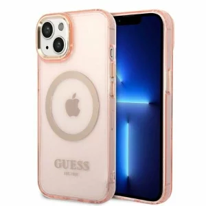 Husa de protectie Guess Translucent MagSafe pentru iPhone 14 Pink
