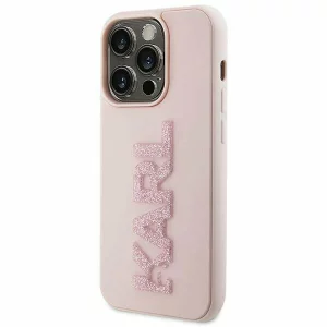 Husa de protectie Karl Lagerfeld 3D Rubber Glitter Logo Karl pentru iPhone 15, Roz