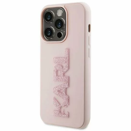 Husa de protectie Karl Lagerfeld 3D Rubber Glitter Logo Karl pentru iPhone 15, Roz