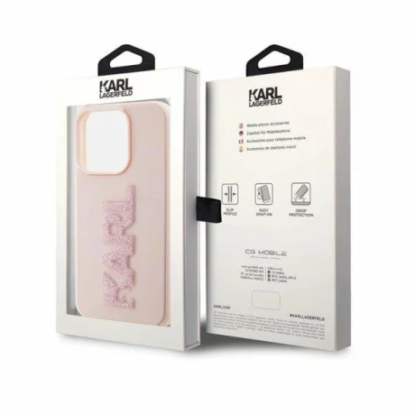 Husa de protectie Karl Lagerfeld 3D Rubber Glitter Logo Karl pentru iPhone 15, Roz
