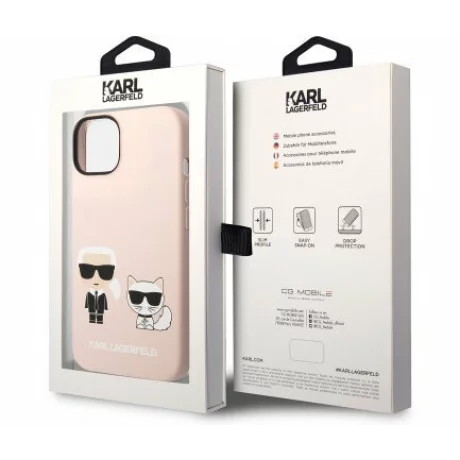 Husa de protectie Karl Lagerfeld Case Liquid Silicone Karl and Choupette MagSafe Compatible pentru iPhone 14 Pro, Roz