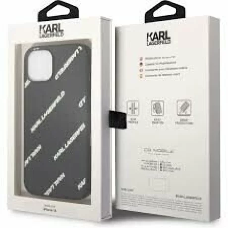 Husa de protectie Karl Lagerfeld Grained Leather Logomania pentru iPhone 14, Negru