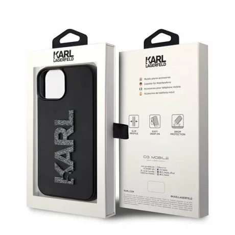 Husa de protectie Karl Lagerfeld Karl Lagerfeld 3D Rubber Glitter Logo Karl Case for iPhone 15 Black