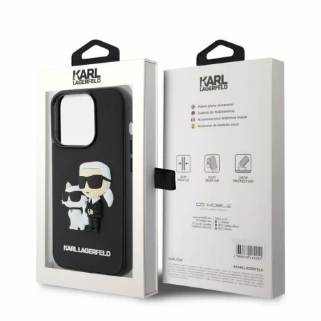 Husa de protectie Karl Lagerfeld Karl Lagerfeld 3D Rubber Karl and Choupette Case for iPhone 15 Pro Max Black