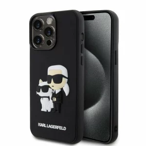 Husa de protectie Karl Lagerfeld Karl Lagerfeld 3D Rubber Karl and Choupette Case for iPhone 15 Pro Max Black