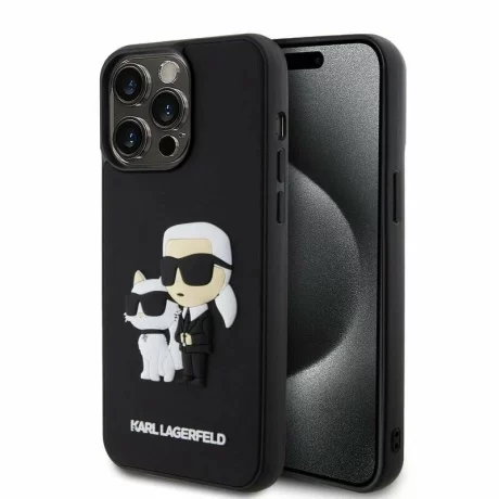 Husa de protectie Karl Lagerfeld Karl Lagerfeld 3D Rubber Karl and Choupette Case for iPhone 15 Pro Max Black