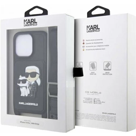 Husa de protectie Karl Lagerfeld Saffiano Crossbody Karl and Choupette NFT pentru iPhone 14 Pro Max, Negru