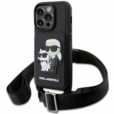 Husa de protectie Karl Lagerfeld Saffiano Crossbody Karl and Choupette NFT pentru iPhone 14 Pro Max, Negru