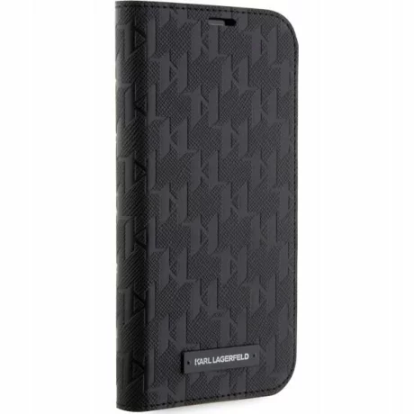 Husa de protectie Karl Lagerfeld Saffiano Monogram Book pentru iPhone 14 Pro, Negru