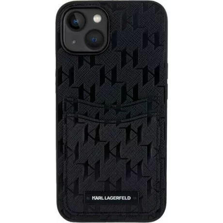 Husa de protectie Karl Lagerfeld Saffiano Monogram Card Slot pentru iPhone 14, Negru