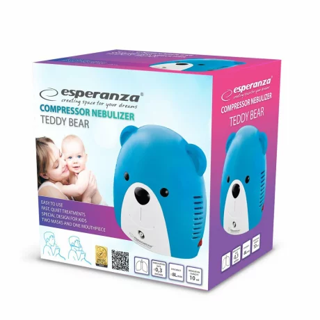 Inhalator/Nebulizator Esperanza TEDDY BEAR, ECN004, 220V, capacitate 10ml, Alb/Albastru