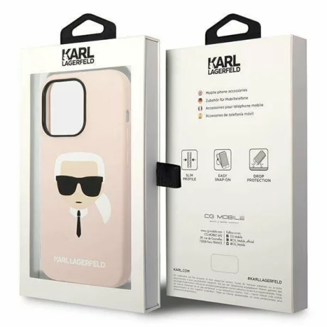 Husa de protectie Karl Lagerfeld Liquid Silicone Karl Head MagSafe Compatible pentru iPhone 14 Pro, Roz
