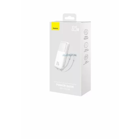 Acumulator extern Baseus Comet, 10000mAh, 22.5W, 1xUSB , 1xUSB-C, Cablu USB-C +Cablu Lightning incorporat, PD, Indicator baterie, Alb
