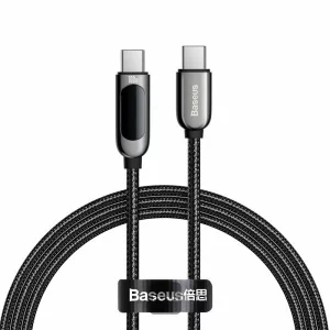 Cablu Date si Incarcare Baseus, Display CATSK-B01, USB Type-C la USB Type-C, 1m, 100W, Negru