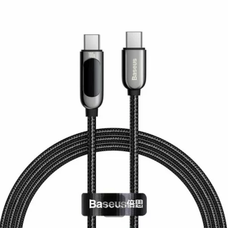 Cablu Date si Incarcare Baseus, Display CATSK-B01, USB Type-C la USB Type-C, 1m, 100W, Negru