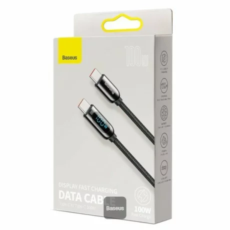 Cablu Date si Incarcare Baseus, Display CATSK-B01, USB Type-C la USB Type-C, 1m, 100W, Negru