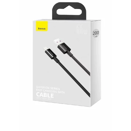 Cablu Date si Incarcare Baseus USB la USB Type-C Superior, 2 m, Fast Charge, 66W, CATYS-A01, Negru