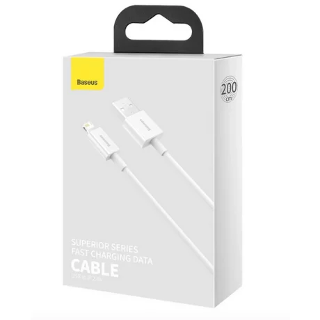 Cablu alimentare si date Baseus, Superior, Fast Charging, USB la Lightning 2.4A 1.5m, Alb CALYS-B02
