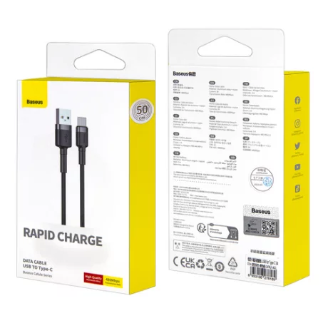Cablu Date si Incarcare Baseus, Cafule CATKLF-AG1, USB la USB Type-C, 0.5 m, 3A, Negru