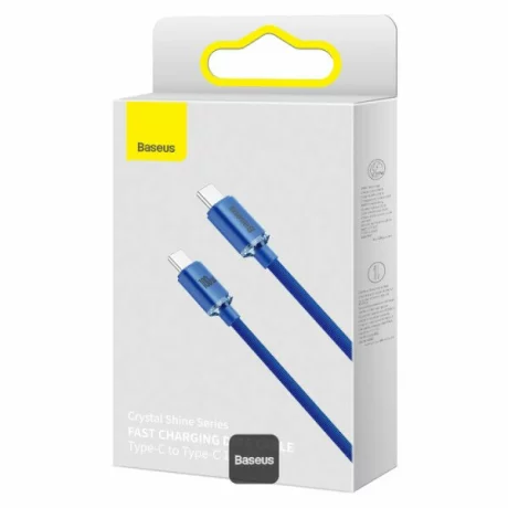 Cablu Incarcare Baseus, Crystal Shine Series CAJY000603, USB Type-C la USB Type-C, 1.2m, 100W, Albastru