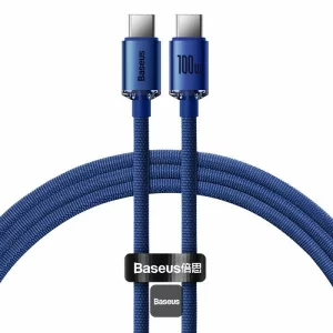 Cablu Incarcare Baseus, Crystal Shine Series CAJY000603, USB Type-C la USB Type-C, 1.2m, 100W, Albastru
