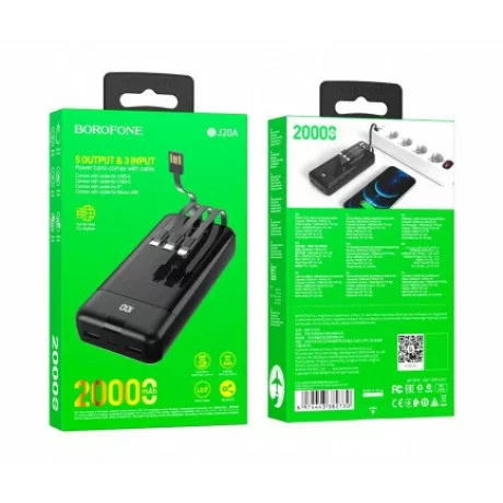 Acumulator extern Borofone BJ20A Mobile, 20000 mA, Standard Charge (5V), Cu Afisaj, Negru