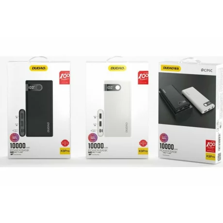Acumulator extern Dudao, 10000mAh, 20W, 2xUSB ,1xUSB-C,1xMicroUSB, 2A, LED, Negru