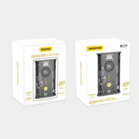 Acumulator extern Dudao, 10000mAh, 22.5W, 1xUSB, 1xUSB-C, PD, Display, Negru