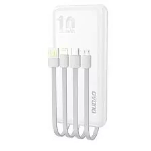 Acumulator extern Dudao, 10000mAh, 2xUSB, 1xUSB-C, 1xMicroUSB, Cablu USB, Lightning, USB-C si MicroUSB inclus, Alb