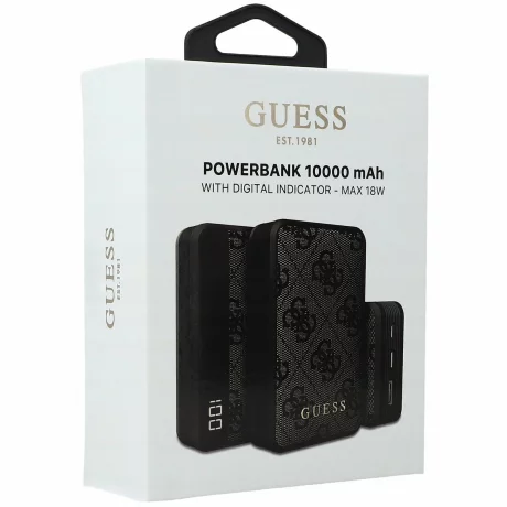Acumulator extern Guess, 10000mAh, 18W, QC, 1xUSB, 1xUSB-C, 1xMicroUSB, Indicator baterie, Negru
