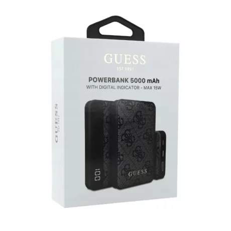 Acumulator extern Guess, 5000mAh, 15W, 1xUSB, 1xUSB-C, 1xMicroUSB, Indicator baterie, Negru