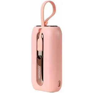 Acumulator extern Joyroom, Colorful Series, 10000mAh, 22.5W, 1xUSB-C, Indicator baterie, Cablu Lightning si USB-C incorporat, Roz