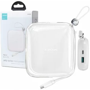 Acumulator extern Joyroom, Jelly Series, 10000mAh, 22.5W, 1xUSB, 1xUSB-C, Cablu USB-C incorporat, Alb