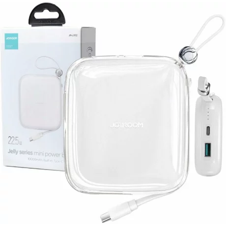 Acumulator extern Joyroom, Jelly Series, 10000mAh, 22.5W, 1xUSB, 1xUSB-C, Cablu USB-C incorporat, Alb