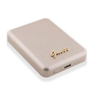 Acumulator extern wireless Guess, 3000mAh, 5W, Magsafe, 1xUSB-C, Indicator baterie, Auriu