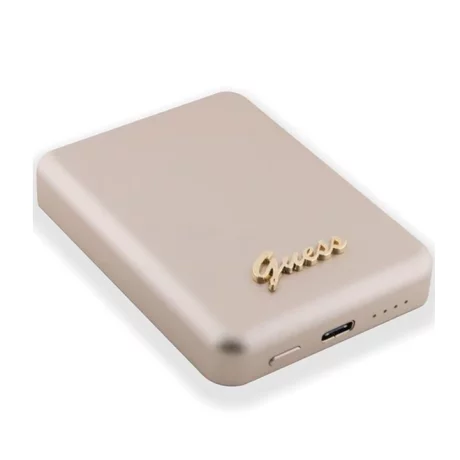 Acumulator extern wireless Guess, 3000mAh, 5W, Magsafe, 1xUSB-C, Indicator baterie, Auriu