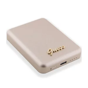 Acumulator extern wireless Guess, 5000mAh, 15W, Magsafe, 1xUSB-C, Indicator baterie, Auriu