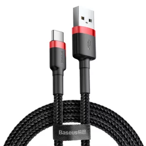 Cablu Date si Incarcare Baseus, Cafule CATKLF-B91, USB la USB Type-C, 3A, 1m, Negru - Rosu