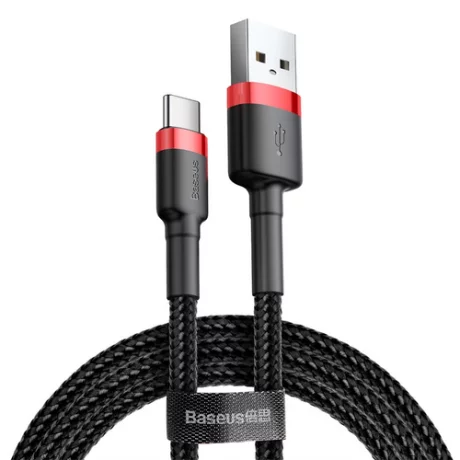 Cablu Date si Incarcare Baseus, Cafule CATKLF-B91, USB la USB Type-C, 3A, 1m, Negru - Rosu
