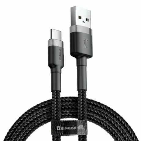 Cablu Date si Incarcare Baseus, Cafule CATKLF-BG1, USB la USB Type-C, 3A, 1m, Gri - Negru
